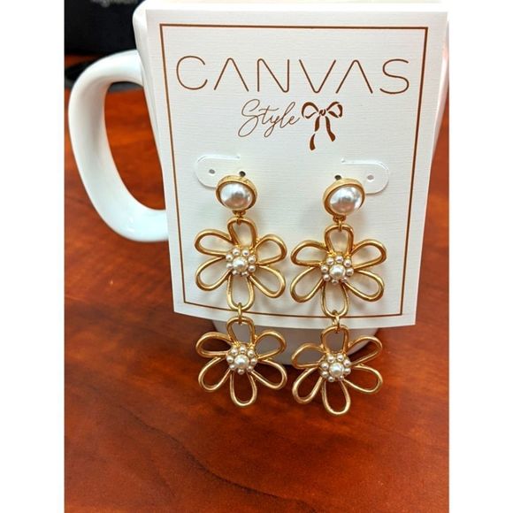 Pearl and Flower Drop Earrings - Picture 2 of 4